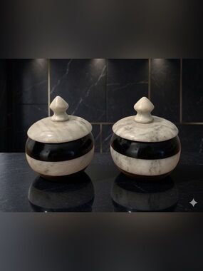 Vintage Marble & Onyx Striped Jars | Set of 2
